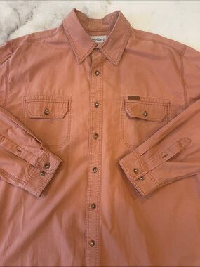 Carhartt Men's Button-Down/Workwear Rust color, Durable Ripstop Construction XL